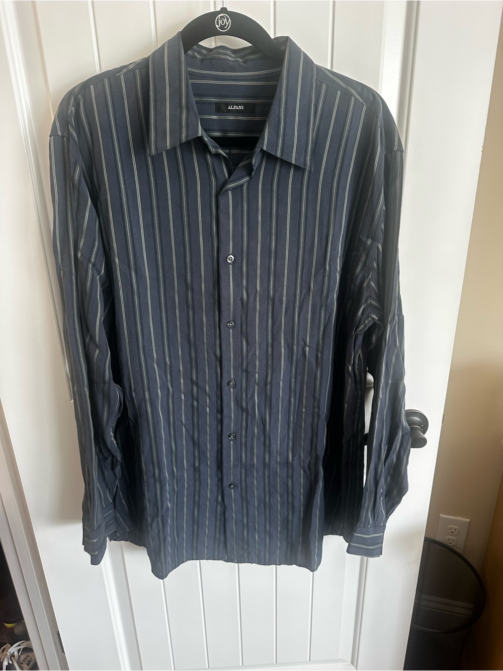 Alfani Men’s Navy and Gray Vertical Stripe Button-Down Shirt